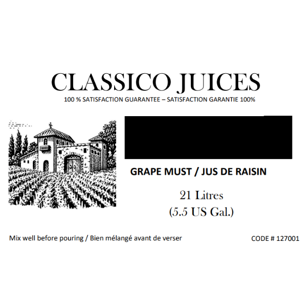 classico re juice label, 21 liters, 5.5 Us gallons